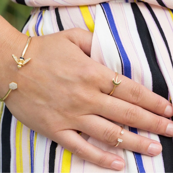 Open Design Cubic Zirconia Ring in real 14K Gold plated 925 Sterling Silver - Picture 3 of 7